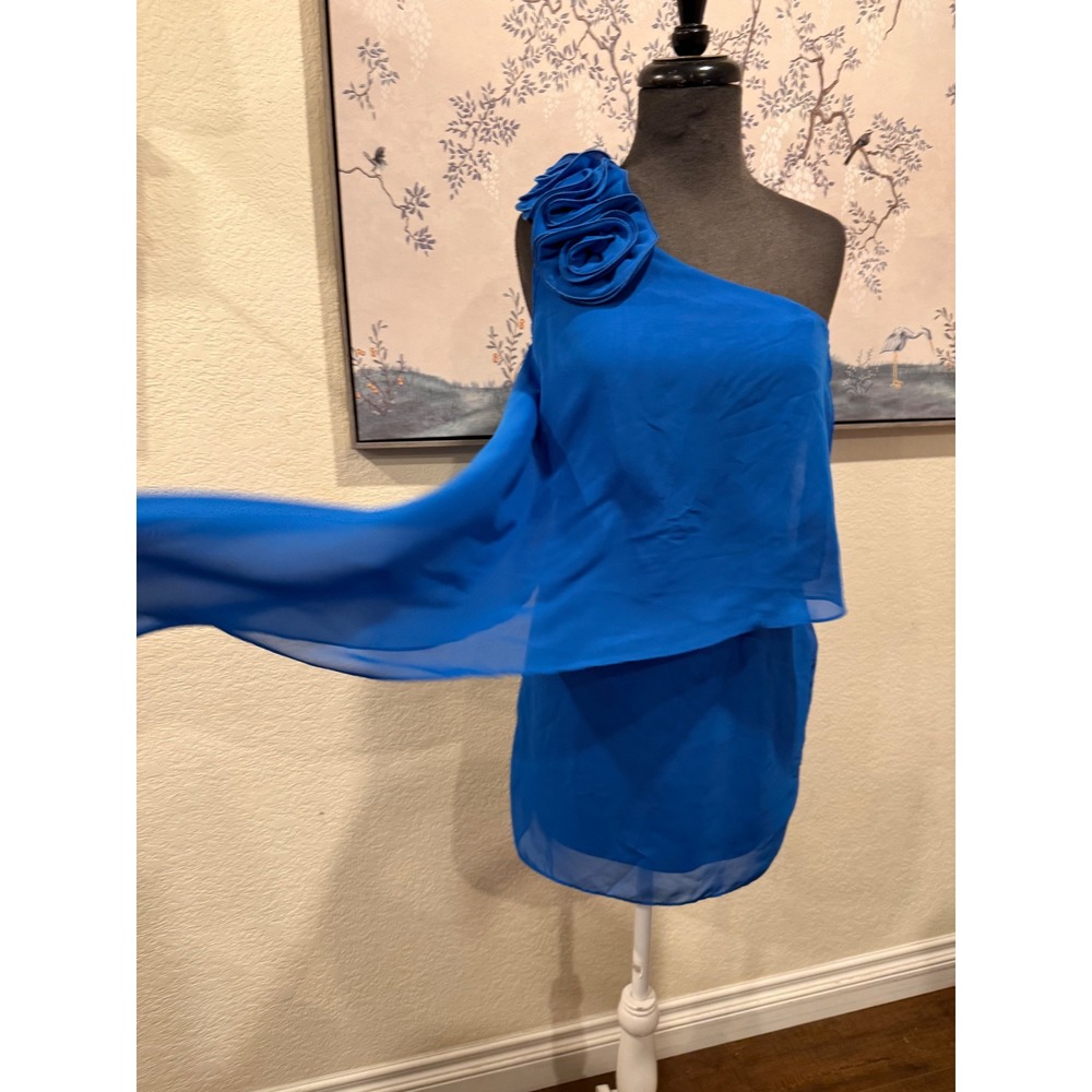 Hailey‎ Logan by Adrianna Papell Blue One Shoulder Rosette Chiffon Mini Dress 3